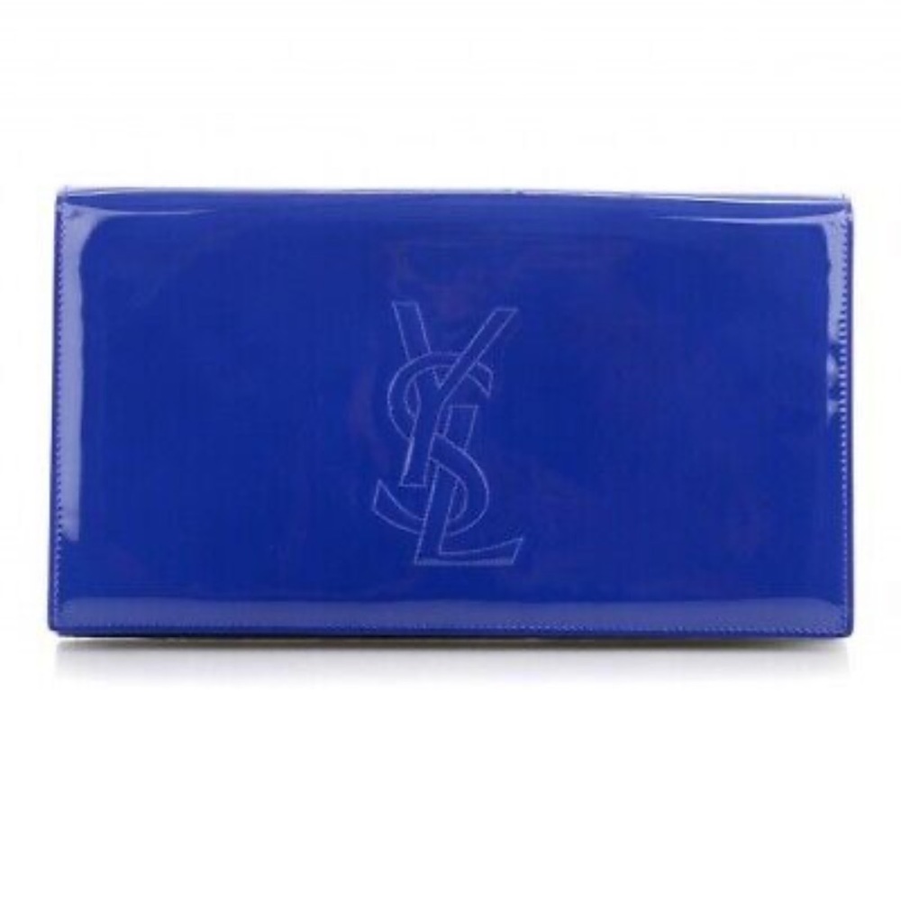 YSL SAINT LAURENT BELLE DE JOUR COBALT BLUE PATENT LEATHER CLUTCH